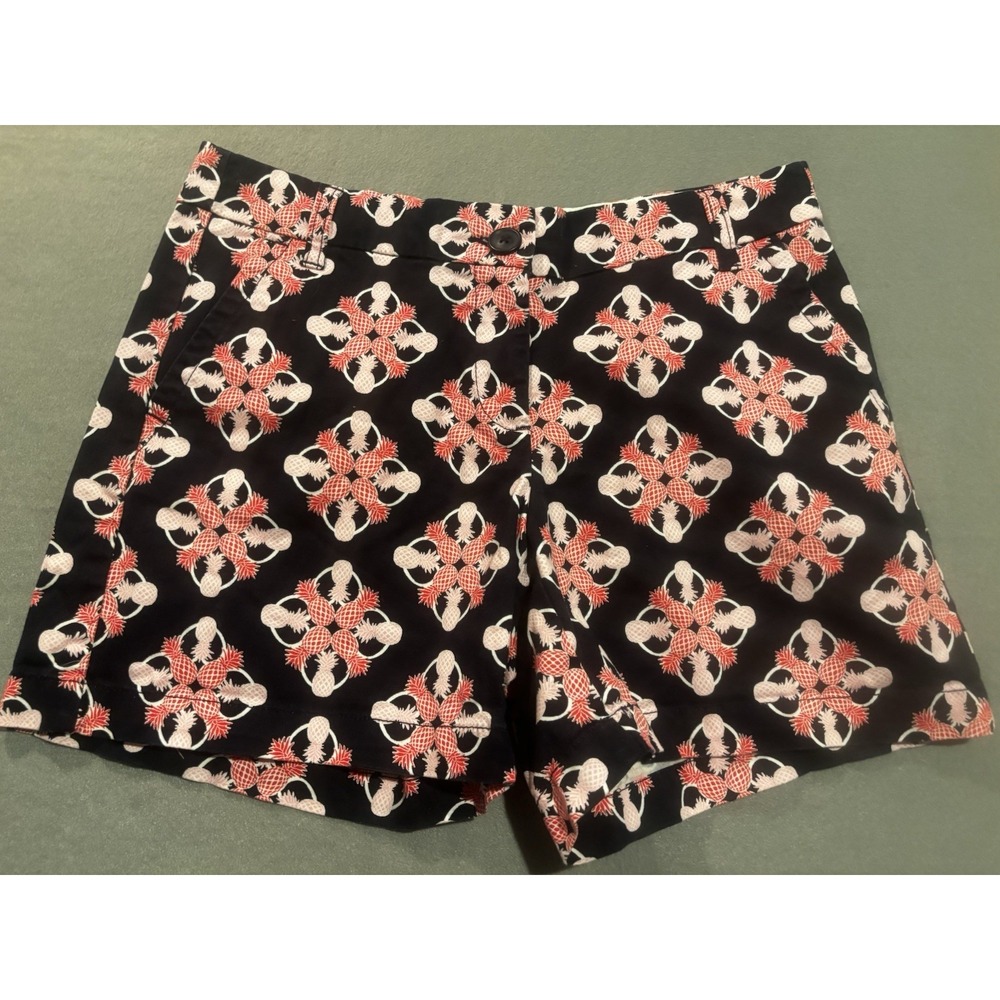 Crown & Ivy Shorts Womens 4 Navy Blue & Pink Print Chino Midi Stretch Nautical